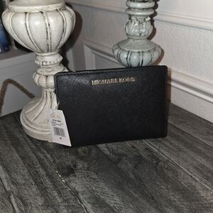 Michael Kors Black Leather Wallet with Gold Logo